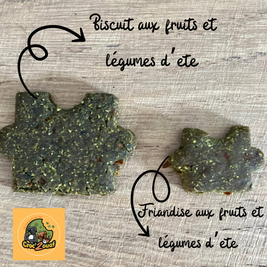 Gamme fruits et légumes d’été Croc’2ouaf, Friandises et biscuits artisanales naturelles pour chien.